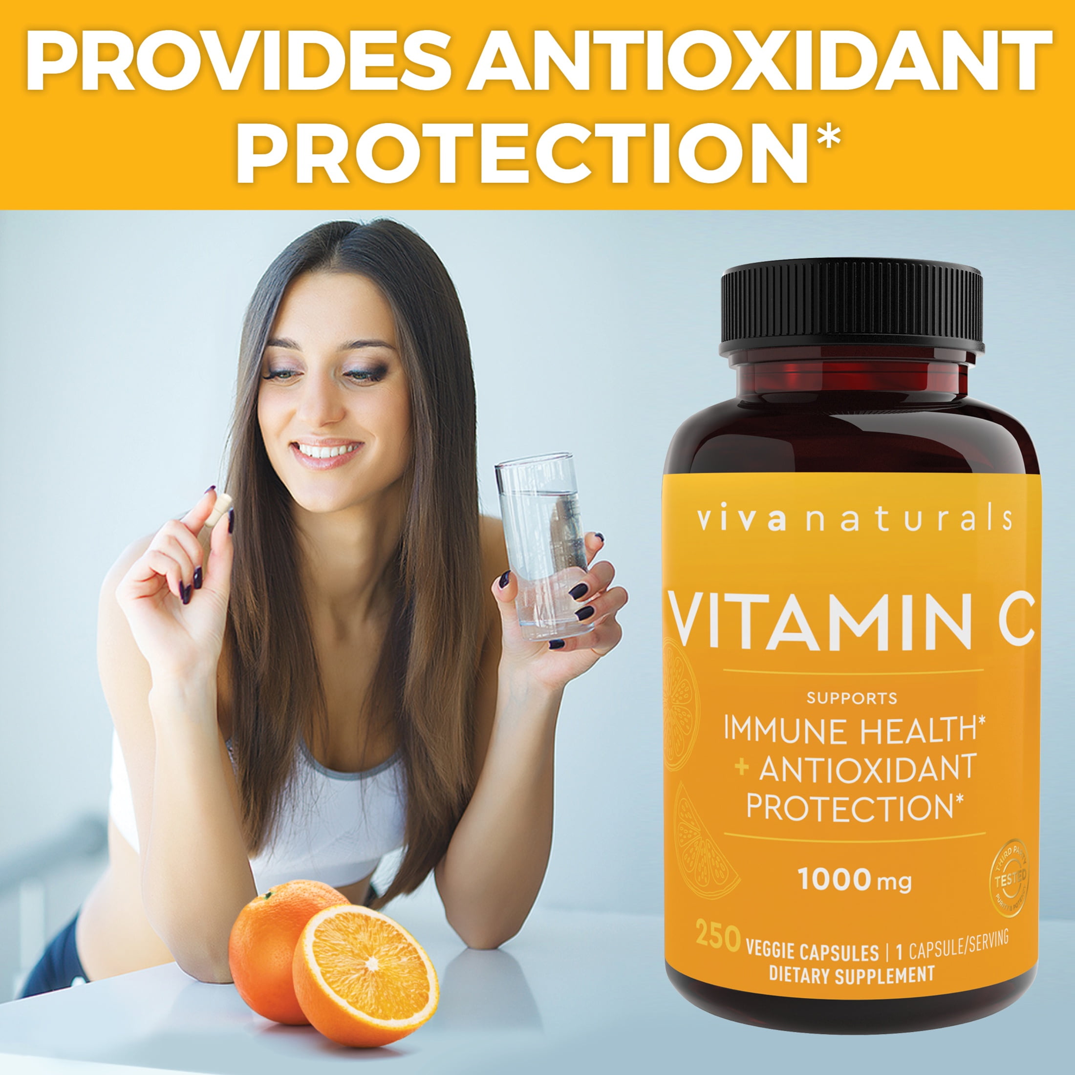 Viva Naturals Vitamin C 1000mg, 250 Vegetarian Capsules