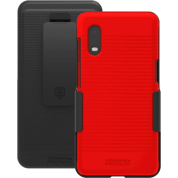 Wireless ProTech Case with Clip Compatible with Samsung Galaxy XCover Pro Phone Model SM-G715. Heavy Duty Rotating Belt Clip Holster and Durable Slim Case Combo (Red)