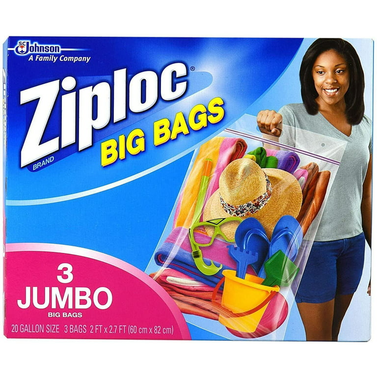 Ziploc Big Bags XXL 20 Gallon 3 Pack 2' x 2.7' Double Zipper