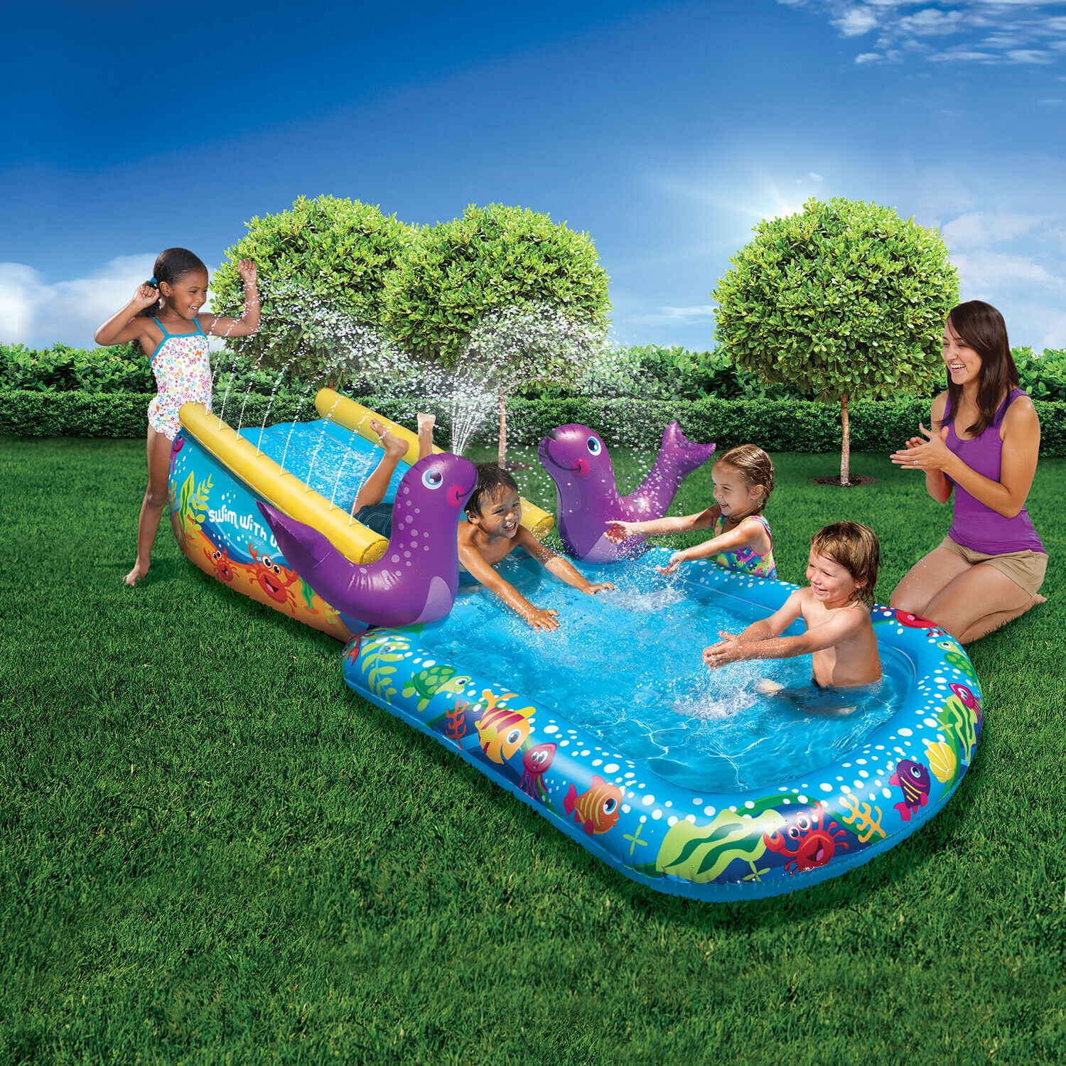 Banzai Water Splash Pool Sprint Racing Slip N Double Slide Summer Garden Fun Toy 