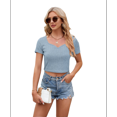 thumbnail image 3 of Camiseta de Corta con Cuello en V y Ombligo Al Descubierto, Azul , Talla XL, 3 of 7