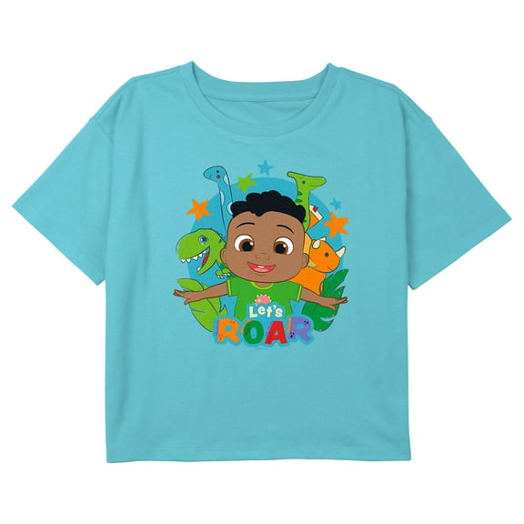 Girl's CoComelon Let's Roar Cody Graphic Cropped T-Shirt Blue Small