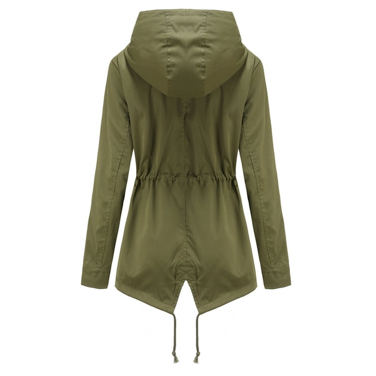 Womens Plus Size Clearance ! BVnarty Women's Jacket Coat Shacket Jacket  Casual Plus Size Long Sleeve Solid Color Lightweight Hooded Neck Waterproof  Drawstring Pocket Winter Fashion Top Army Green S 