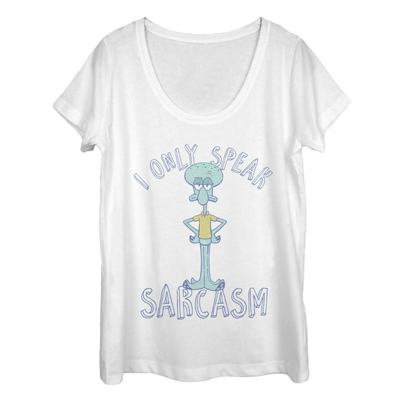 Women's SpongeBob SquarePants Squidward Speaks Sarcasm  Scoop Neck White Large