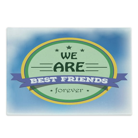 Best Friend Cutting Board, Emblem Inspired Round Motif Illustration for Friendship Creative Print, Decorative Tempered Glass Cutting and Serving Board, in 3 Sizes, by Ambesonne