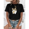 thumbnail image 1 of T-Shirt Décontracté à Manches Courtes pour Femmes avec Imprimé Graphique de Chat et Chien, Mode Été/automne/printemps, Coton Tricoté, Col Rond, Tissu Extensible, Motif Animal, Plusieurs Couleurs Disponibles, 1 of 6