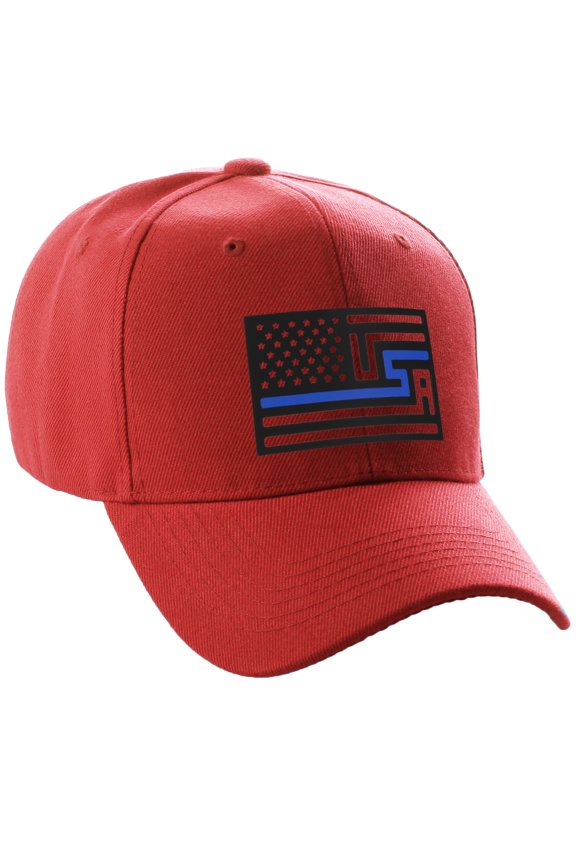 USA Redesign Flag Thin Red Blue Line Classic Baseball Hat Remembering Fallen Cap, Thin Blue Line, Red Cap