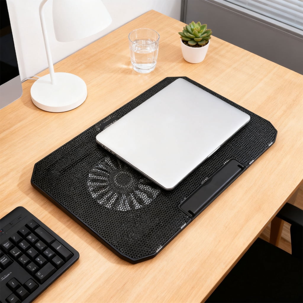 MOMOJIA Adjustable Laptop Cooling Pad Double Fan Integrated Phone Holder Lightweighted