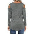 thumbnail image 3 of LEAVINGSUO Long Sleeve Shirts for Women, Fall Womens Tops Women V-Neck Sleeve Off Shoulder Sleeve Loose T-Shirt Blouse Pullover Tops, 3 of 8