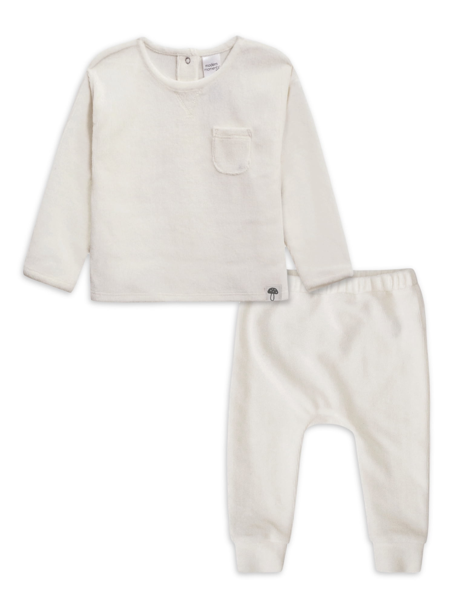Modern Moments by Gerber Baby Boy or Girl Gender Neutral Long Sleeve Velour Top & Pant, 2-Piece Outfit Set, Sizes 0/3-24 Months