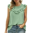 thumbnail image 2 of QUINDOS Débardeurs pour Femmes 2025 Mode Yoga Vert Col Rond Sans Manches Blouse T-Shirt Tops d'Été Unis Camisoles pour Femmes, 2 of 7