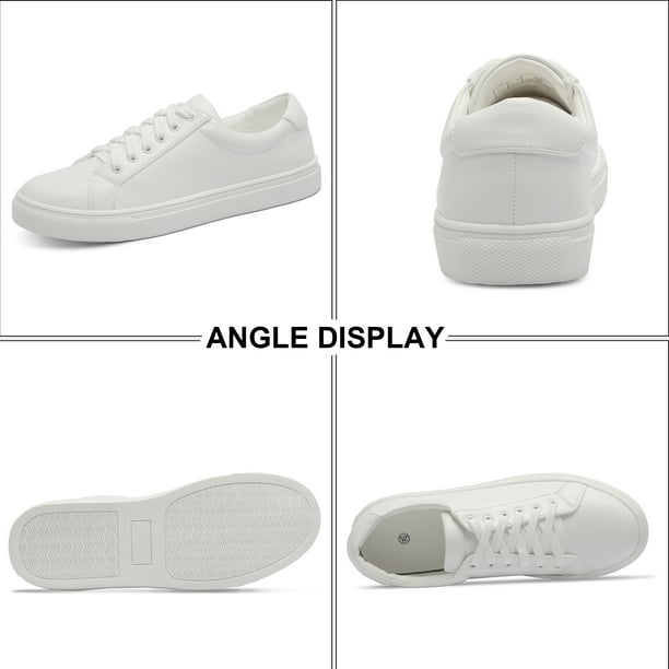 Woman White Sneakers Casual Leather Lace up Flat Shoes Low Top for Ladies 10