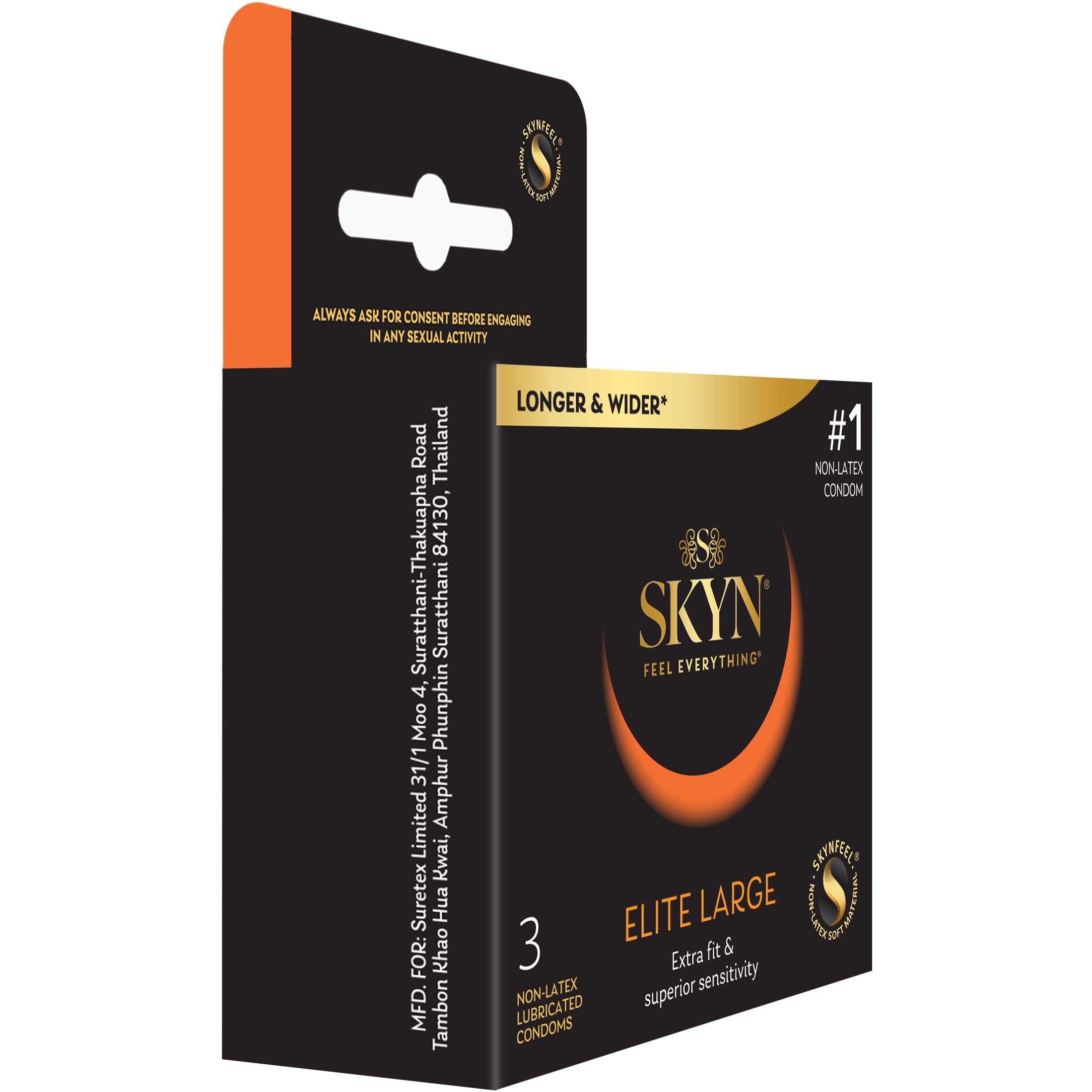 (3 pack) SKYN, Elite Large Non-Latex Lubricated Condoms, 3 Count