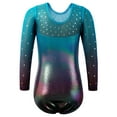 thumbnail image 2 of BAOHULU Sequin Gymnastics Leotard for Girls 3/4 Sleeve Gradient Cyan Dancewear, 2 of 6