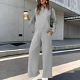 thumbnail image 2 of Kinrui Women's 2 Piece Matching Lounge Set Winter Long Sleeve Quarter Zip Pullover Wide Leg Airport Travel Pants Casual Sweatsuit Tracksuits Gray,L, 2 of 8