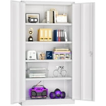 Superday Metal Storage Cabinets, 71" Steel Storage Cabinet with Lock, Tall White Cabinet with 2 Doors and 4 Adjustable Shelves for Garage, Home Office, Classroom, File, Easy Assemble