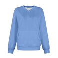 thumbnail image 5 of Huankd V Neck Sweatshirt Women with Pockets Casual Plain Comfort Hoodless Hoodies Cozy Fleece Pullover Sweatshirts No Hood Blue S, 5 of 6