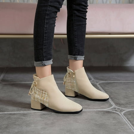 

Zedker Boots For Women Booties Autumn And Winter Women S Boots Side Zipper Increase Thick-Soled Short Boots 34-43 Size Comfortable Shoes For Women