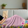 thumbnail image 3 of Party Soft Flannel Fleece Throw Blanket, Girls Birthday Design with Doodle Style Blooming Flowers on Pink Backdrop, Cozy Plush for Indoor and Outdoor Use, 70" x 90", Multicolor and Pink, by Ambesonne, 3 of 5