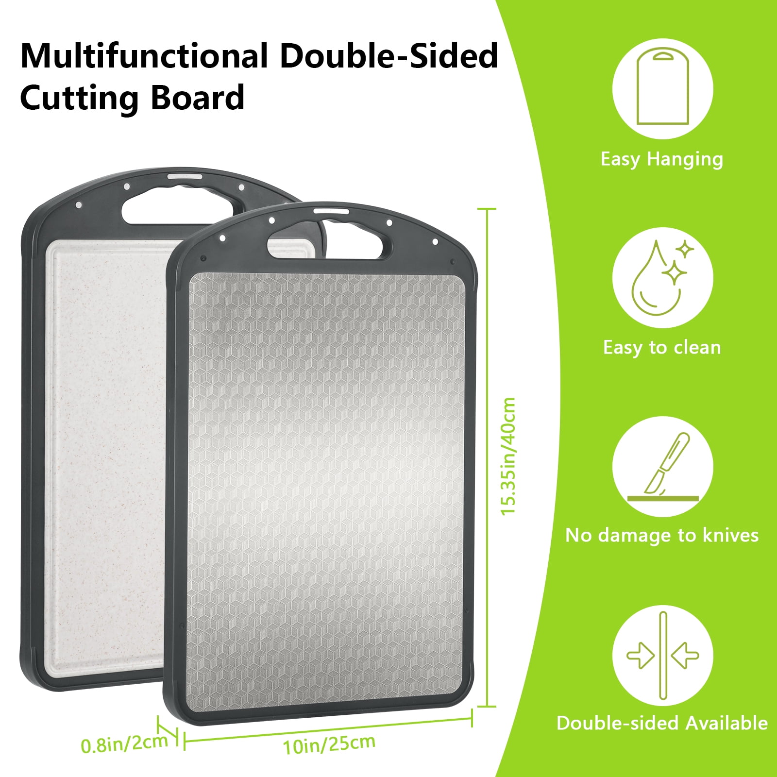LIZEVINC Titanium Cutting Board for Kitchen, Food-Grade Double Sided Pure Titanium & Wheat Straw PP Chopping Board for Meat/Vegetables, Non-Toxic, Non-Slip, Easy to Clean, 15.35"x10"