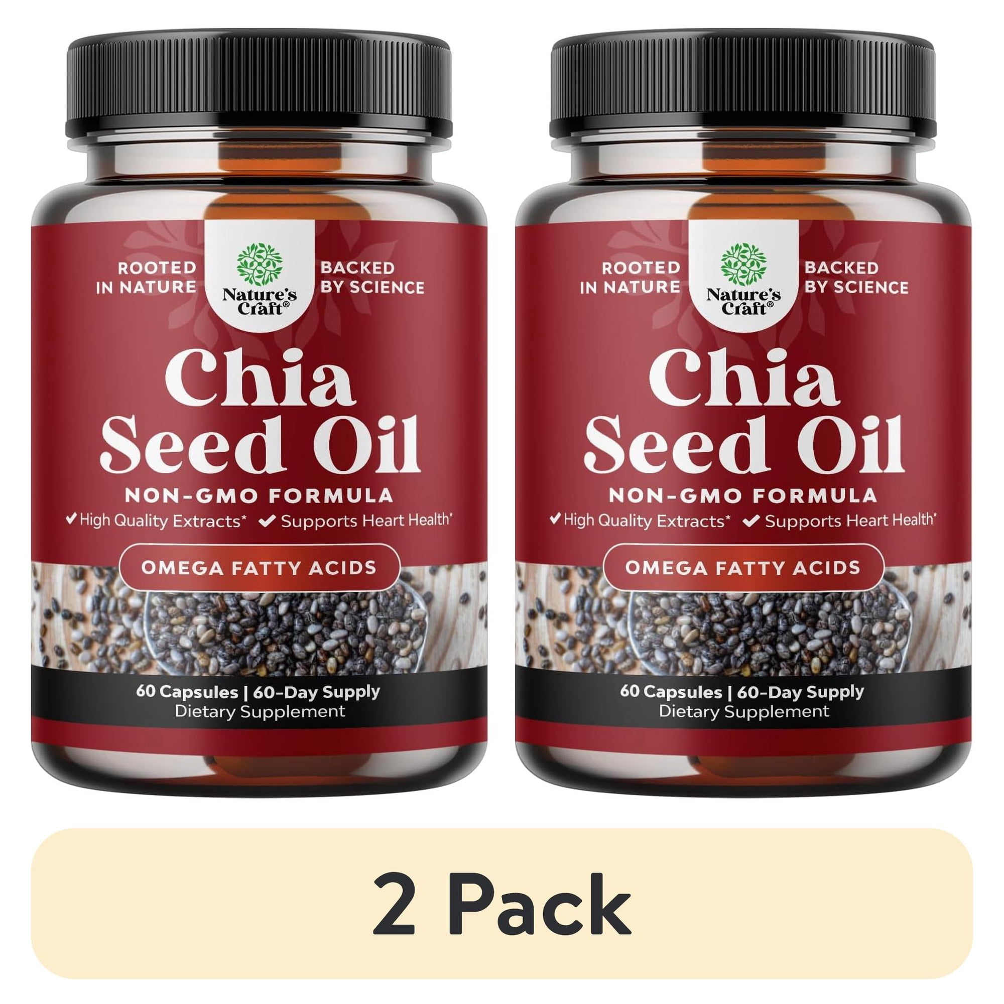 (2 pack) Natures Craft Chia Seed Oil Supplement with Omega 3 6 9 for Heart & Digestive Health Support, 60 Ct