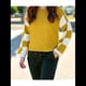 thumbnail image 4 of Suéter Informal de Mujer con Bloques de Color y Cuadros, Cuello Redondo, Larga, Jersey de Punto Corto. Amarillo S, 4 of 10