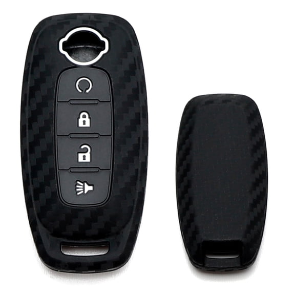 Black Twill Weave Carbon Fiber Pattern Soft Silicone Key Fob Cover For Nissan 2022-up Kicks Rogue Pathfinder 4-Button Car Key