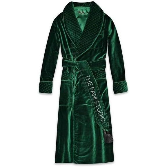 Men Smoking Robe Green Velvet Silk Warm Vintage Smoking Jacket Luxury Quilted Gebtlemen Cigar Robe 
