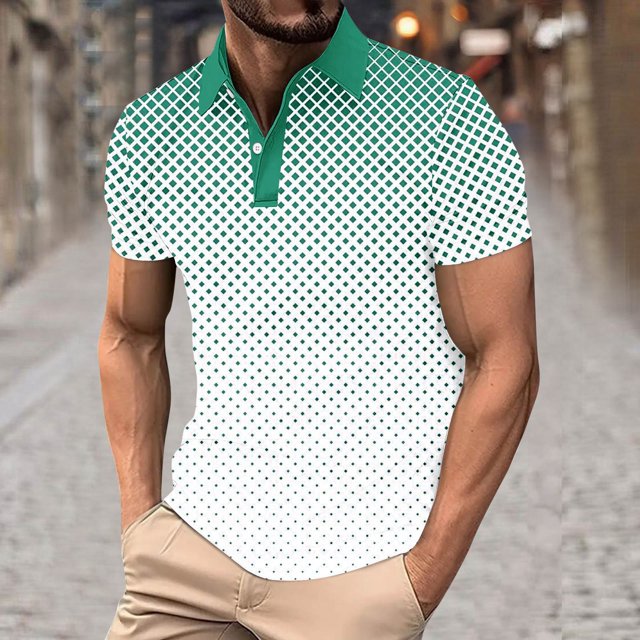 Styesk T-Shirts pour Hommes Imprimé Décontracté Sport Bouton Manches Courtes Col Rabattu Blouse Chemise