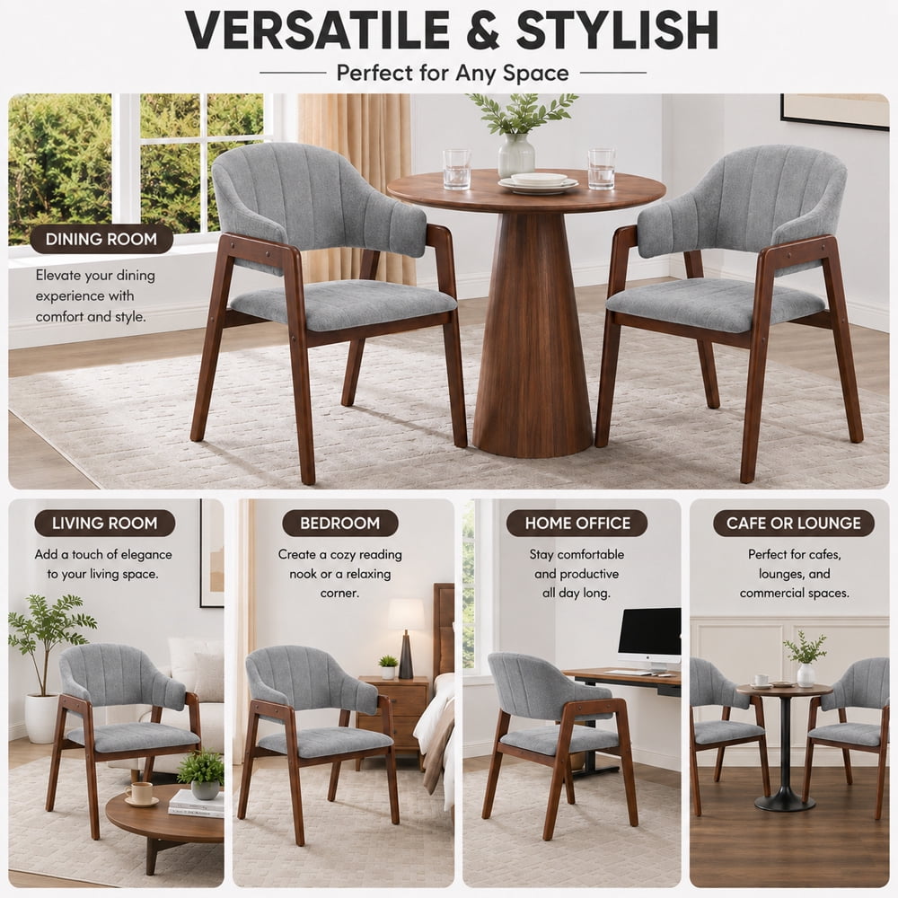 MOONMISS Mid-Century Modern Upholstered Dining Chair with Curved Back and Wooden Frame, Fabric Armchair for Dining Room Kitchen Living Room
