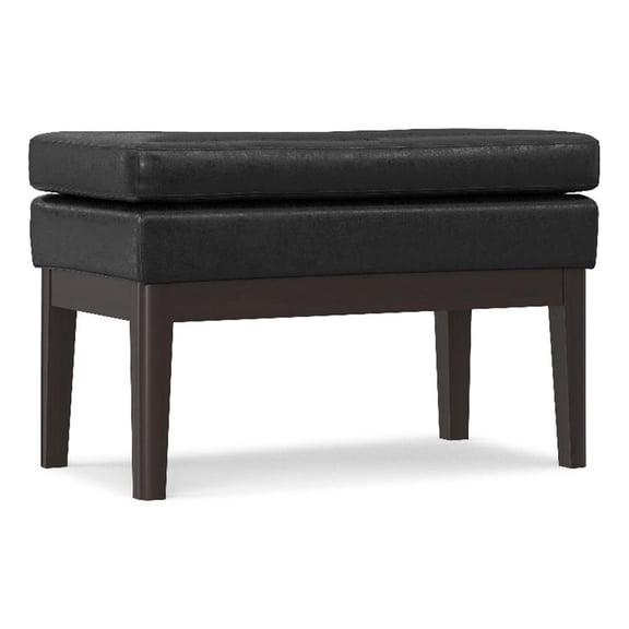 Pemberly Row 27" Wide Small Ottoman Bench in Distressed Black Vegan Leather