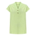 thumbnail image 5 of Cotton Linen Button Up Shirts for Women Dressy Casual Cap Short Sleeve V Neck Blouses Comfy Loose Fit Tops (M, Green), 5 of 6