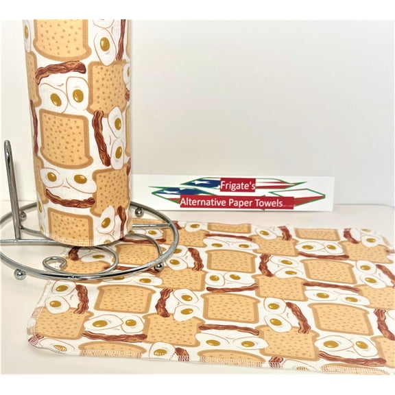 Reusable Paper Towels 1 Ply 18-12x15" Cotton Cleaning Cloths Kitchen Dishcloths Alternative To Paper Towels Eco-Friendly No More Waste EGGS AND BACON