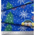thumbnail image 2 of Soimoi Blue Cotton Voile Fabric Christmas Tree & Penguin Cartoon Print Fabric by Yard 42 Inch Wide, 2 of 3
