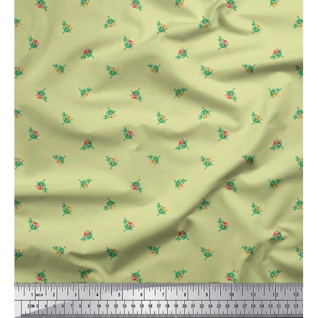 Soimoi Rayon Fabric Leaves & Buds Floral Decor Fabric Printed Yard 42 Inch Wide