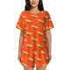 thumbnail image 1 of Fotbe tortilla tacos Conjunto de Pijama Estampado para Mujer, 2 Piezas, Ropa de Dormir con Camiseta de Manga Corta y Shorts Suaves-Large, 1 of 6