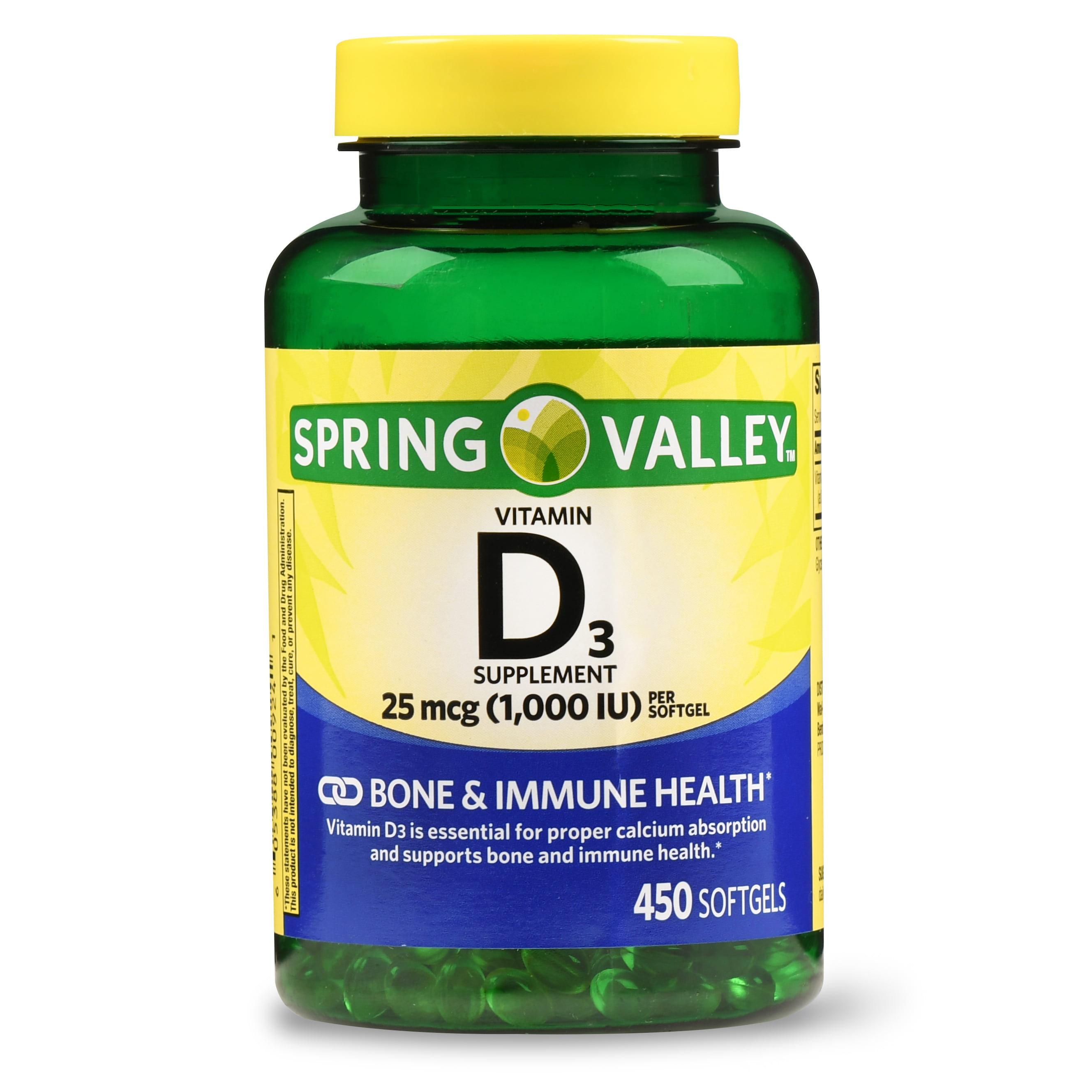Spring Valley Vitamin D3 Softgels, 1000 IU, 450 Count - Walmart.com ...