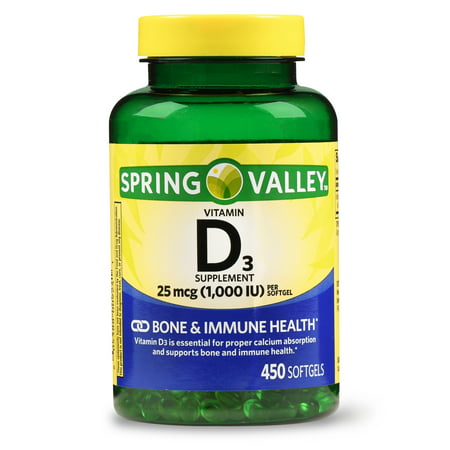 Spring Valley Vitamin D3 Softgels, 1000 IU, 450 (Best Vitamin D3 Supplement Brand)