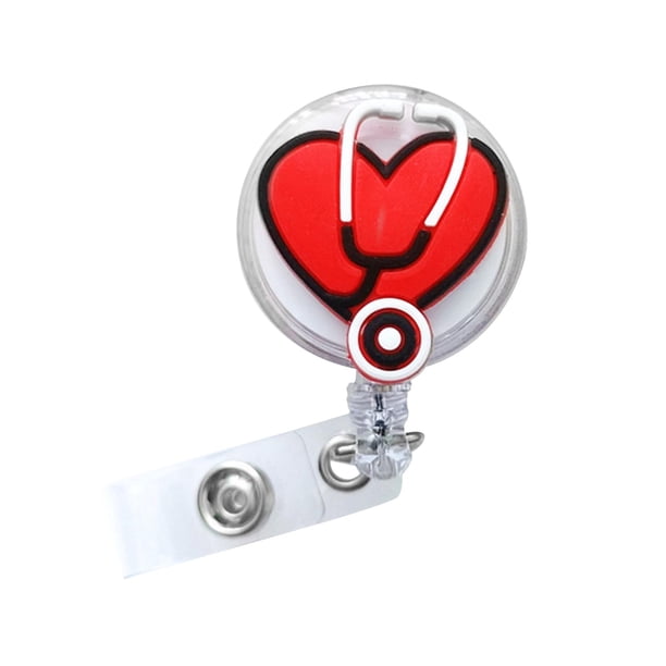 Porta credencial, llavero, regalo de la Semana de la Enfermería, carrete telescópico con clip para cable de 65 a 70 cm Corazón rojo