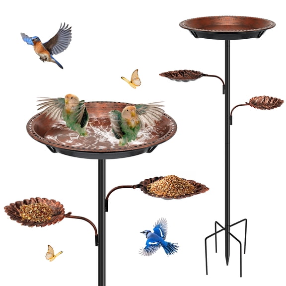 36.61Inch Bird Bath for Outside, Detachable Birdbaths Double Metal Birdbaths for Outdoors,Bird Bath Feeder Bowls for Garden Patio Yard Decor, Upgraded 4-Pronged Metal Stake
