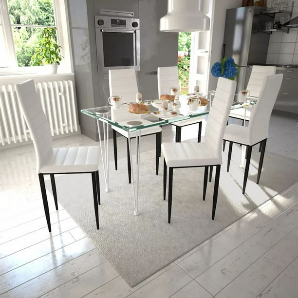 Dining Chairs 6 pcs White Faux Leather - Walmart.com - Walmart.com