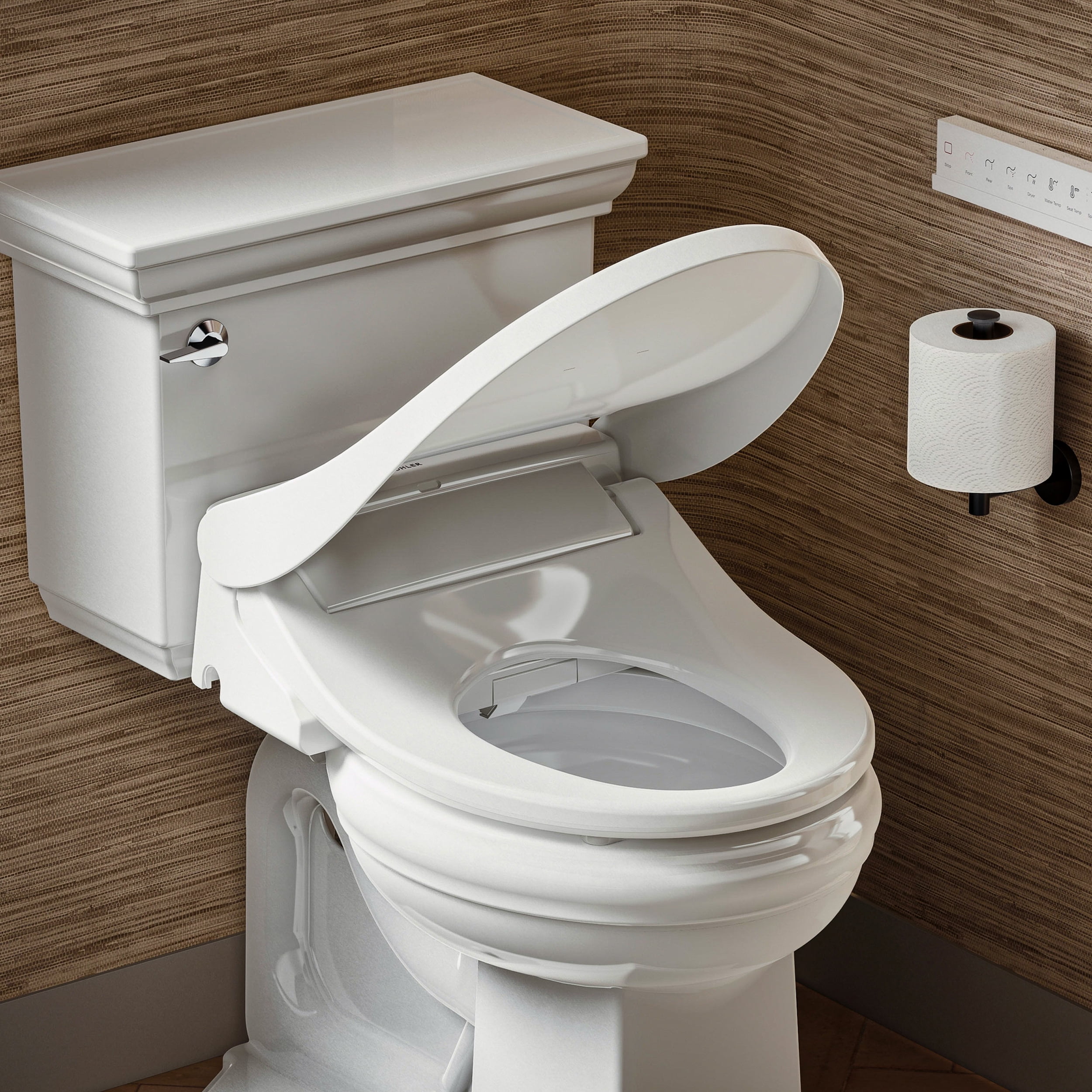 Kohler PureWash E875 Round Bidet Seat White K-30969-0 Heated Seat Warm Water Dryer Remote Auto Lid Nightlight Deodorizer Smart Toilet Seat Round Front Easy Install