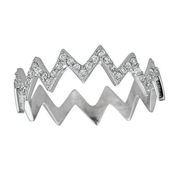 Decadence Sterling Silver Zigzag Eternity Cubic Zirconia Ring