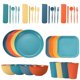 thumbnail image 1 of XmhyTop Juegos de vajilla de paja de trigo, juegos de platos y cuencos de 36 piezas, cubiertos, vajilla irrompible para fiestas, picnic, camping, mezcla de colores, 1 of 4