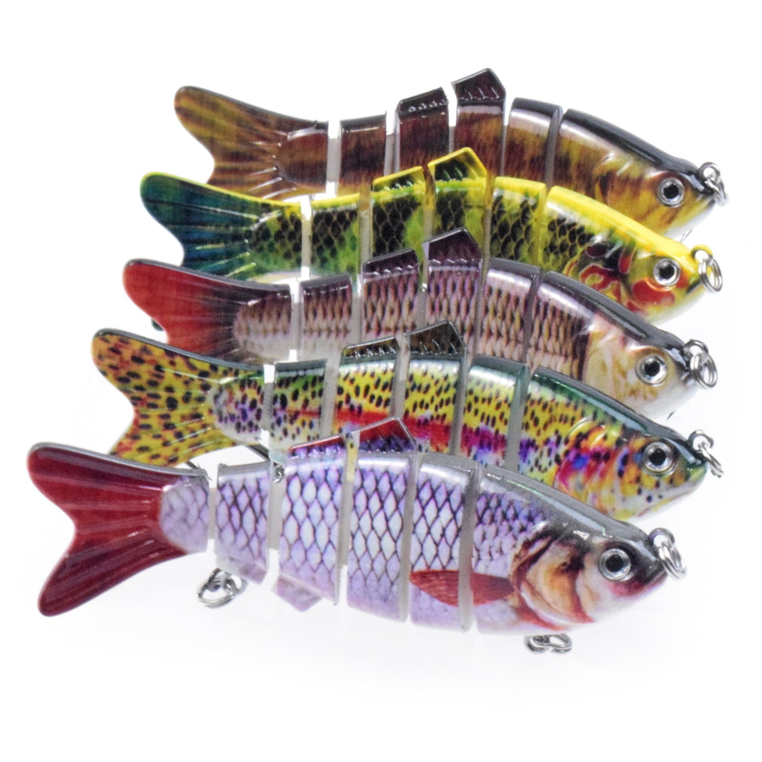 Tubbek 5pcs Bass Fishing Lures 4 Inch 6 Segment Multi Jointed