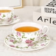 thumbnail image 2 of Bone China Tea Cups Set for 2, Rose Garden Style Porcelain Tea Cups with Saucers and Spoons, 5oz English Coffee Mugs Gift Set, 2 of 6