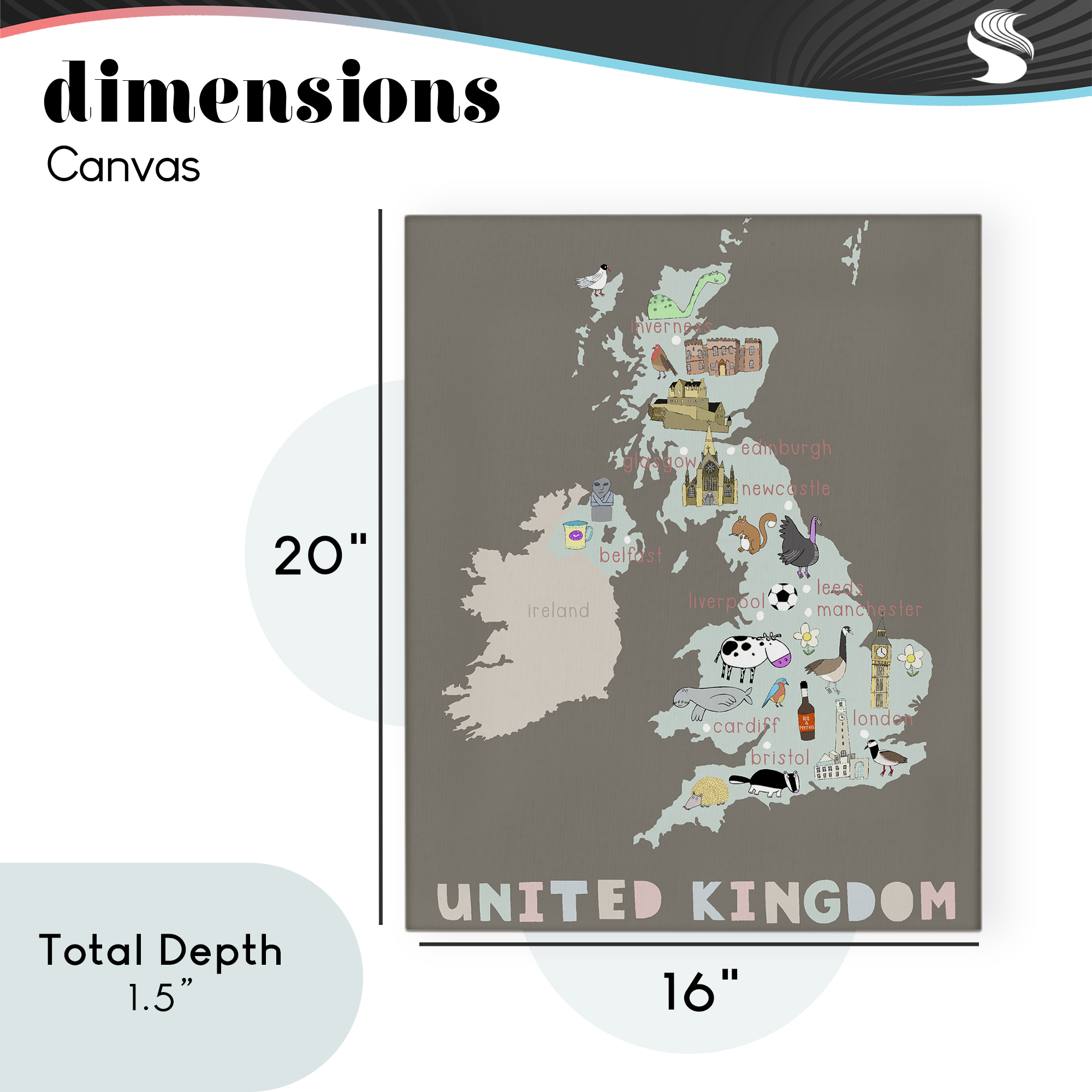 Kid's Map of United Kingdom Canvas Wall Art, design by Carla Daly