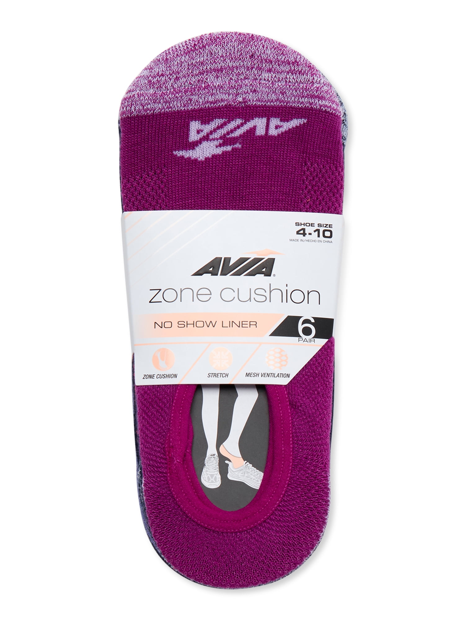 Avia Women's Zoned Cushion No Show Liner Socks, 6 Pack 