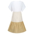thumbnail image 4 of CHOK Robe Mini Décontractée pour Femme Grande Taille Été Ample Mode Patchwork Col en V à Rayures à Pois Manches Courtes Volant Ourlet à Étages en Lin Robe de Plage Soleil en Liquidation, 4 of 5
