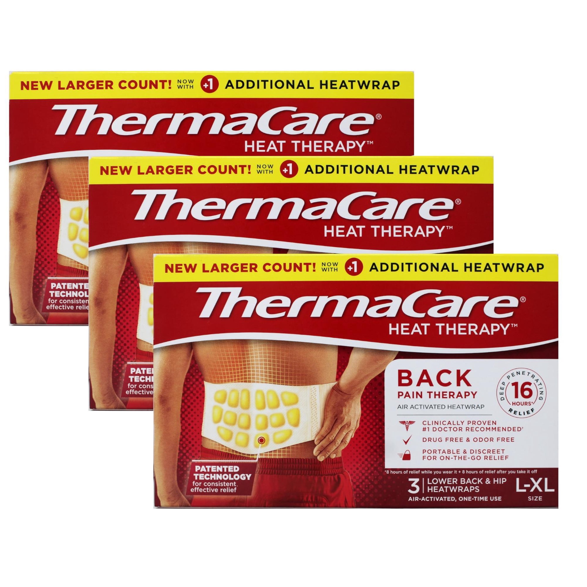 ThermaCare Back Pain Therapy Lower Back & Hip Large/X-Large Pain Relief Heat Wraps, 3 Count - 3 Pack